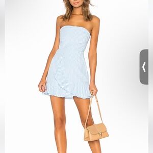 REVOLVE Superdown Rosalie Stripe Ruffle Dress in Blue Stripe NWT